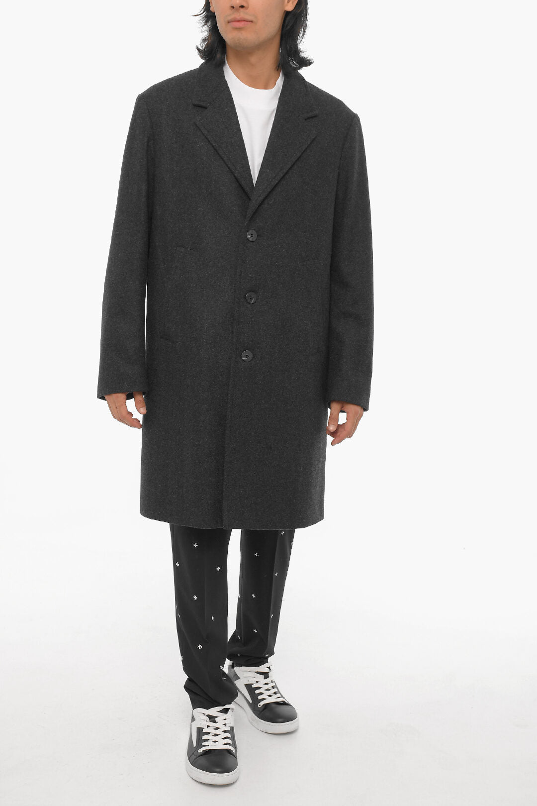 Neil Barrett Wool Blend Slim Fit Single Breasted Coat