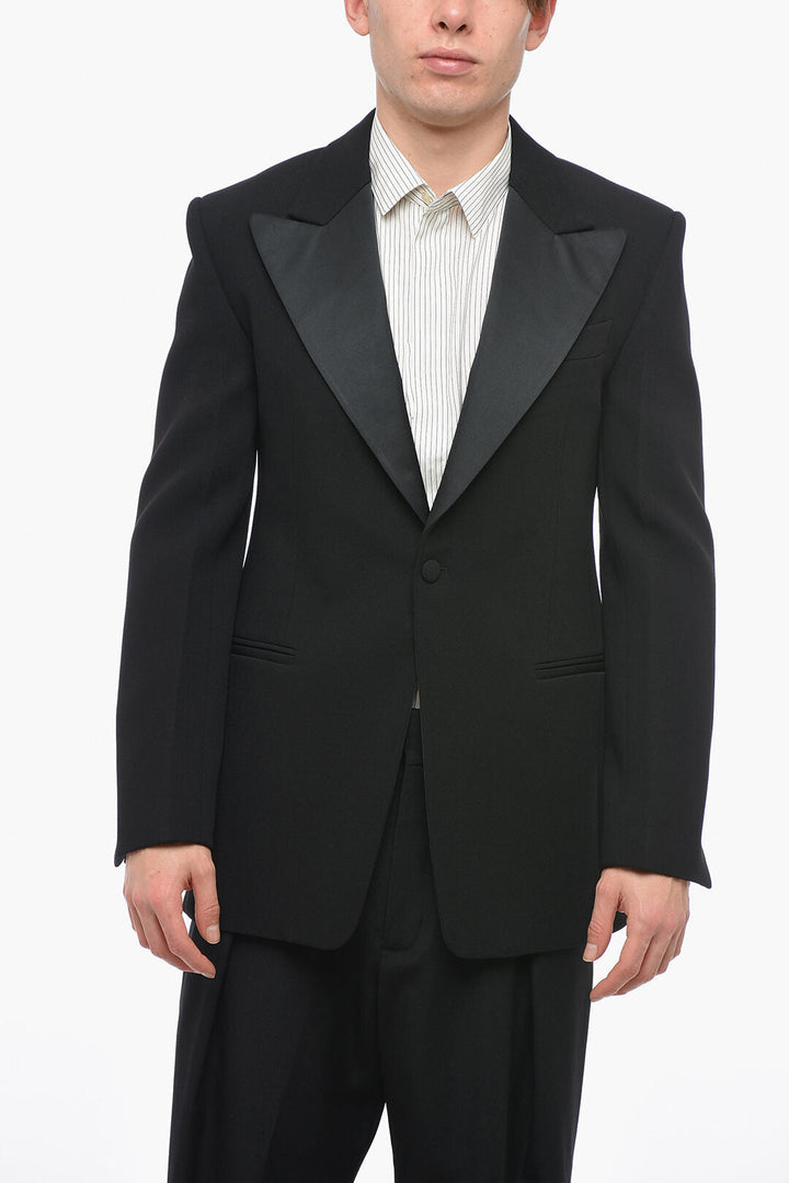 Salvatore Ferragamo Wool Slim Fit Blazer with Satin Peak Lapel