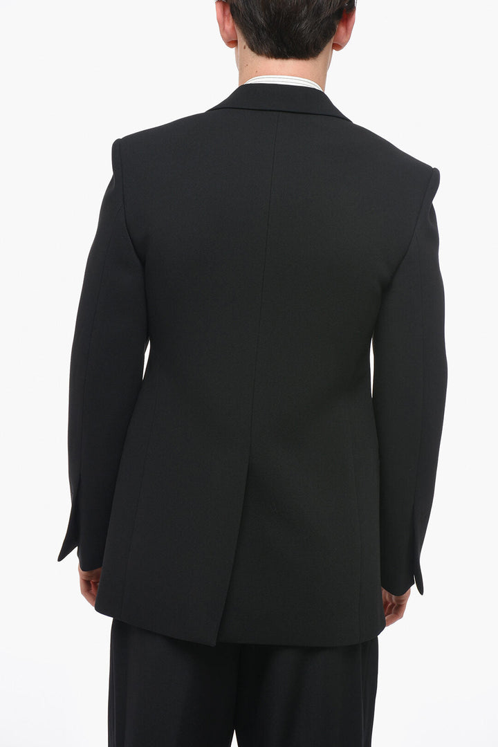 Salvatore Ferragamo Wool Slim Fit Blazer with Satin Peak Lapel