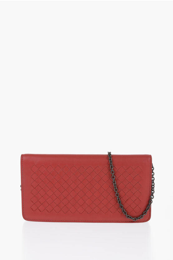 Bottega Veneta Woven Leather Clutch with Chain Shoulder Strap