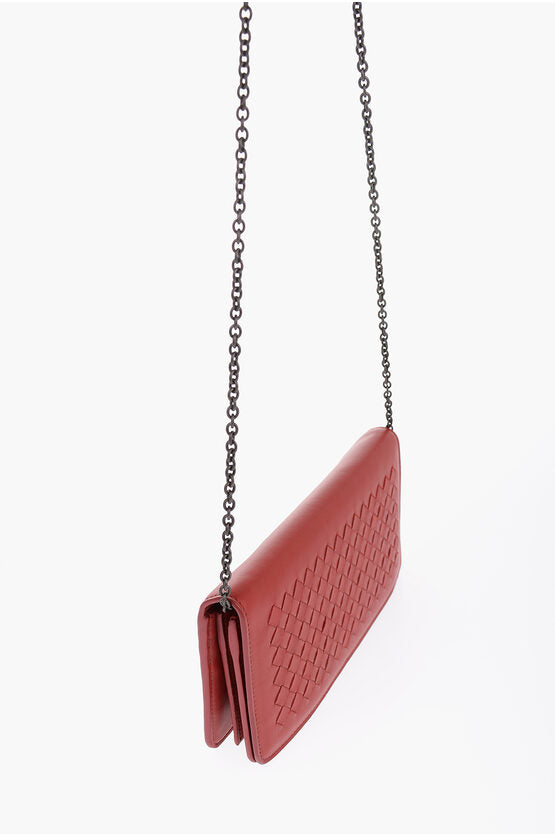 Bottega Veneta Woven Leather Clutch with Chain Shoulder Strap