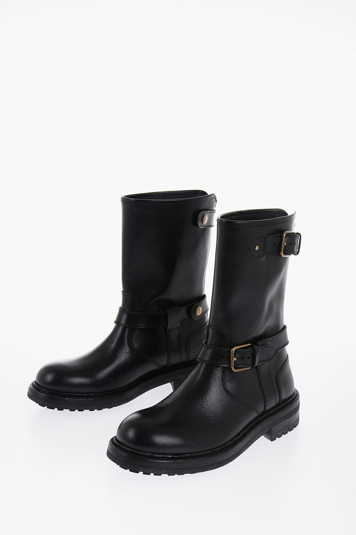 Dolce & Gabbana Zipped Closure Leather Boots With Buckles