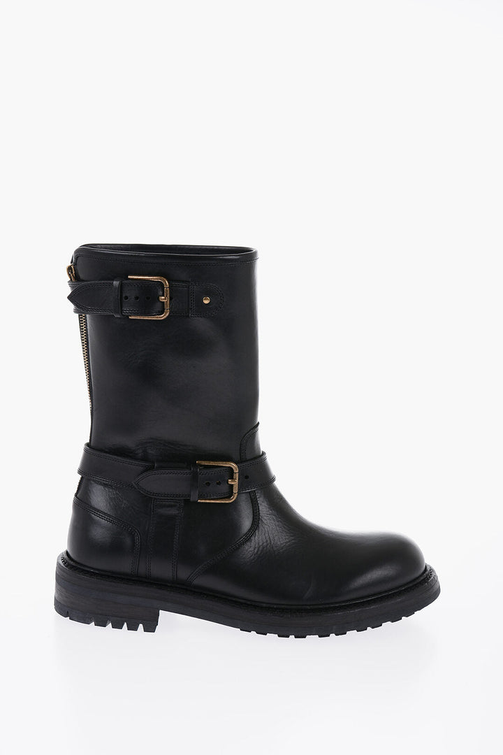 Dolce & Gabbana Zipped Closure Leather Boots With Buckles