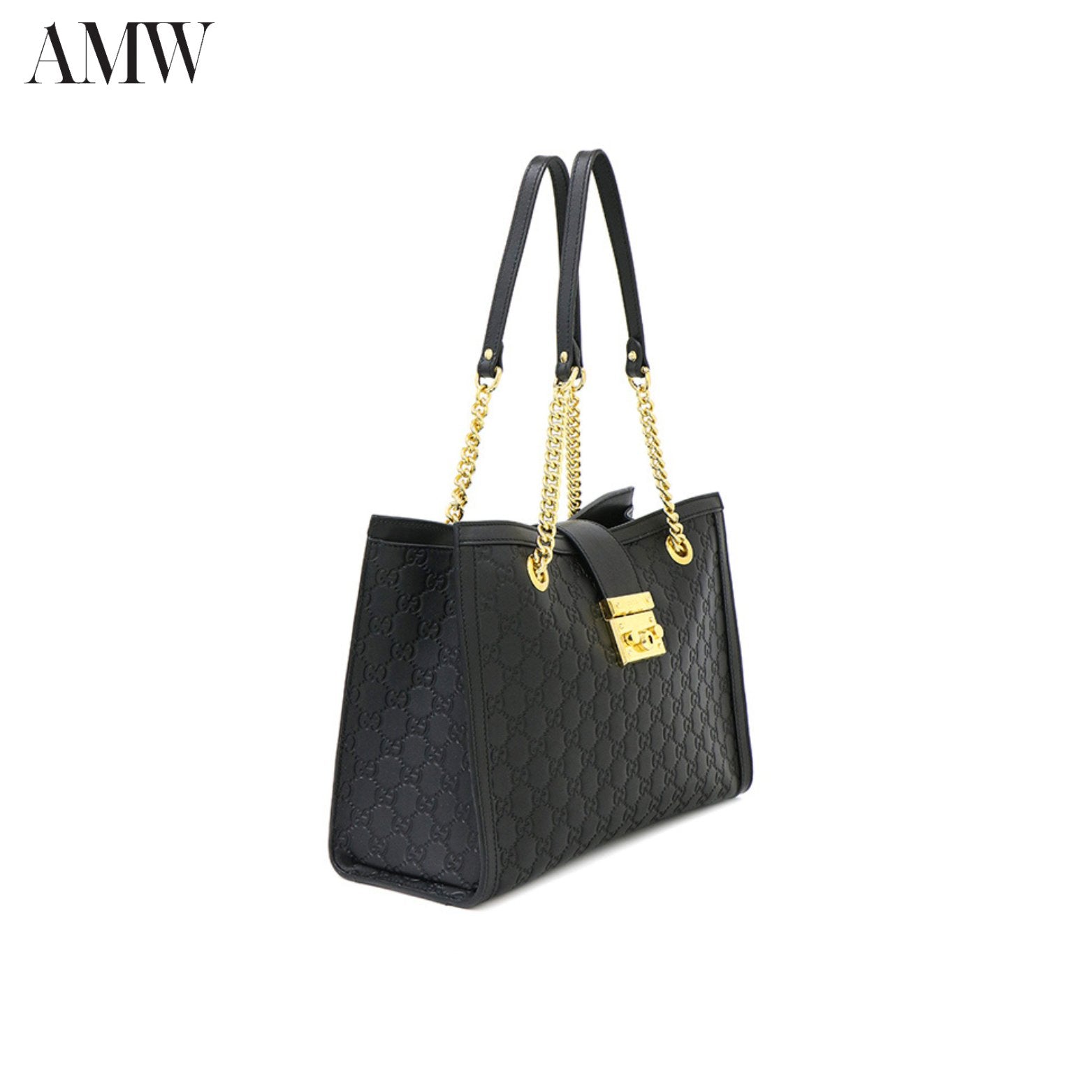 Gucci padlock embossed on sale leather tote in black