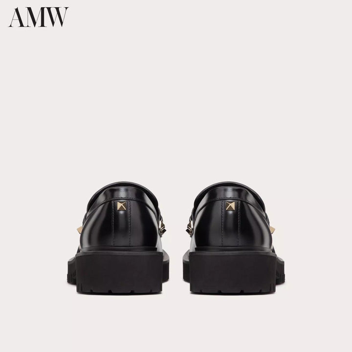 Shoes - VALENTINO Leather Rockstud Loafers with Logo Detail - 3W0S0HW9AWE - Ask Me Wear