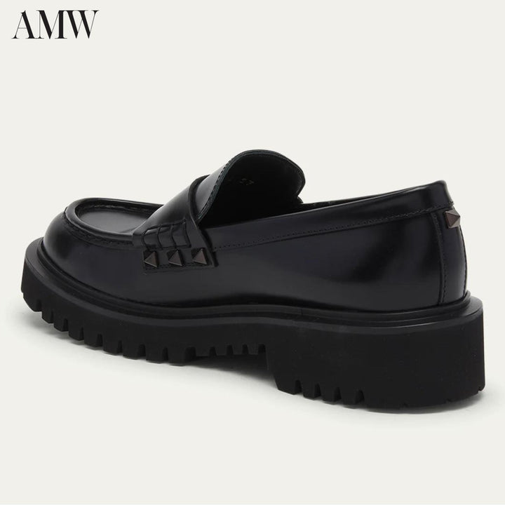 Shoes - VALENTINO Leather Rockstud Loafers with Logo Detail - 3W0S0HW9JUR - Ask Me Wear