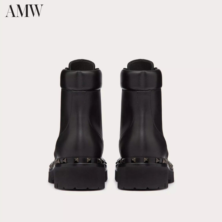 Shoes - VALENTINO Rockstud calfskin combat boot with matching studs 50mm. - 3W0S0HW8JUR - Ask Me Wear