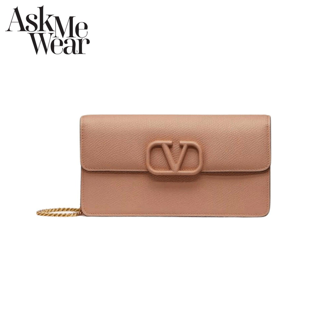 VALENTINO Vlogo Signature Grainy Calfskin Wallet With Chain - 3W0P0S93RQR - Ask Me Wear